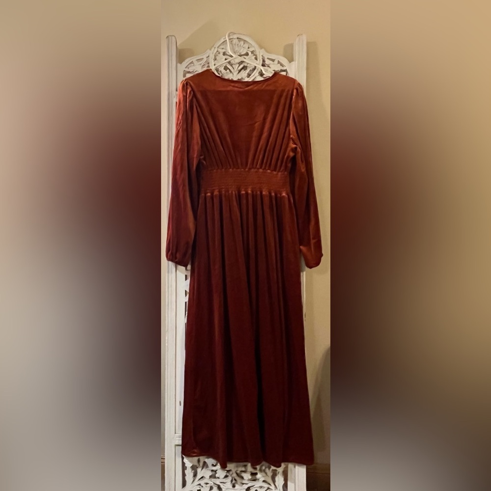 Elegant Velvet Rust Maxi Dress